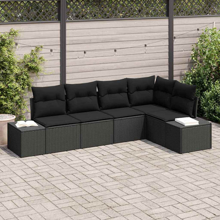 Garden Sofa Set With Cushion 5 Pcs Black Poly Rattan Ttppitx