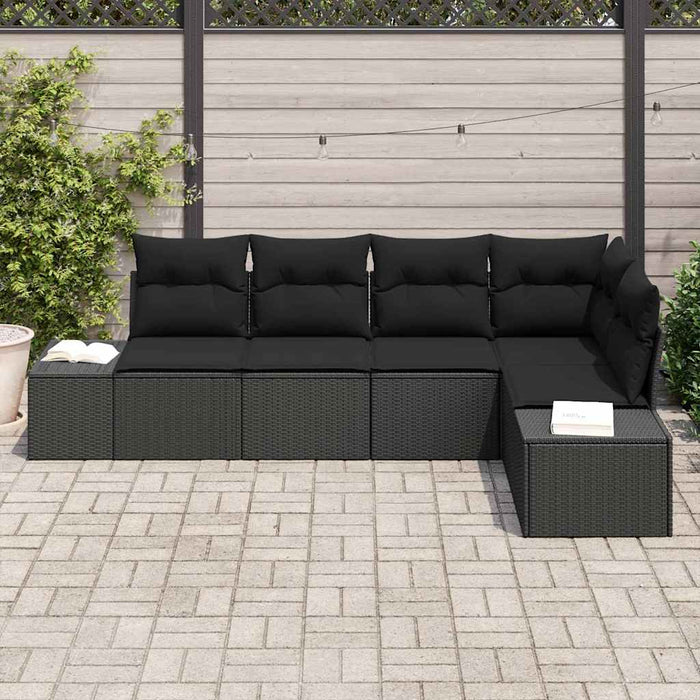 Garden Sofa Set With Cushion 5 Pcs Black Poly Rattan Ttppitx