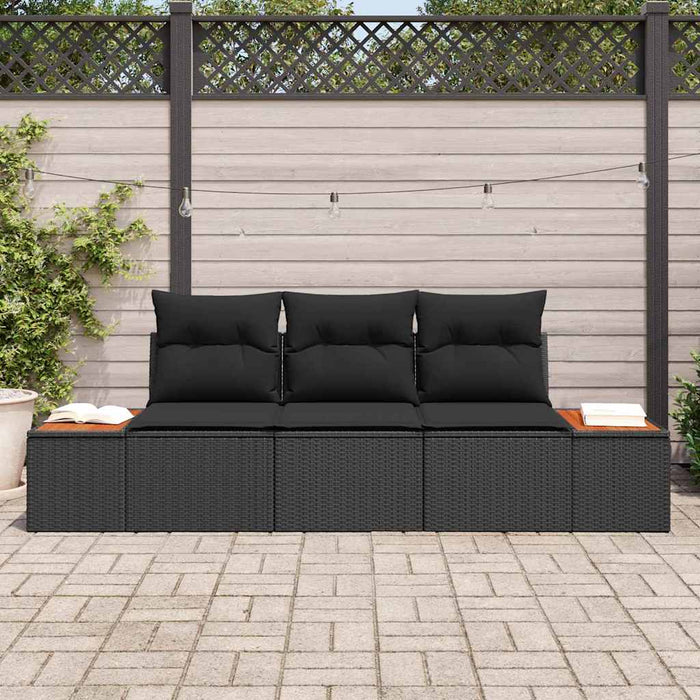 Garden Sofa Set With Cushion 3 Pcs Black Poly Rattan Ttpllnt