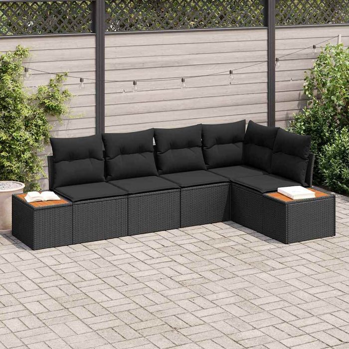 Garden Sofa Set With Cushion 5 Pcs Black Poly Rattan Ttplipt