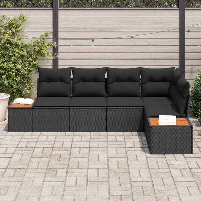 Garden Sofa Set With Cushion 5 Pcs Black Poly Rattan Ttplipt