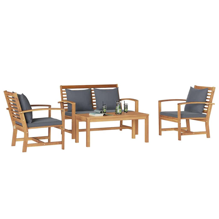 Garden Sofa Set 4 Pcs Natural Solid Teak Wood Ttplnpa