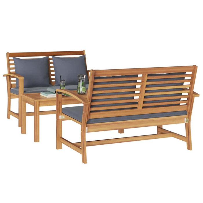 Garden Sofa Set 3 Pcs Natural Solid Teak Wood Ttplnpi