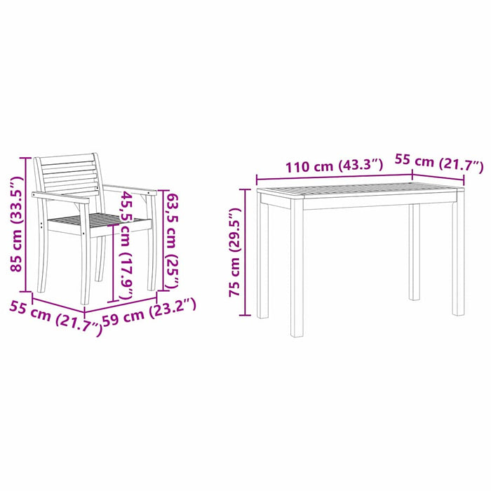 Garden Dining Set 3 Pcs Brown Solid Acacia Wood Ttipllx