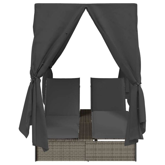 Double Sun Lounger With Roof And Curtains With Curtains Adjustable Grey Ttiloxk