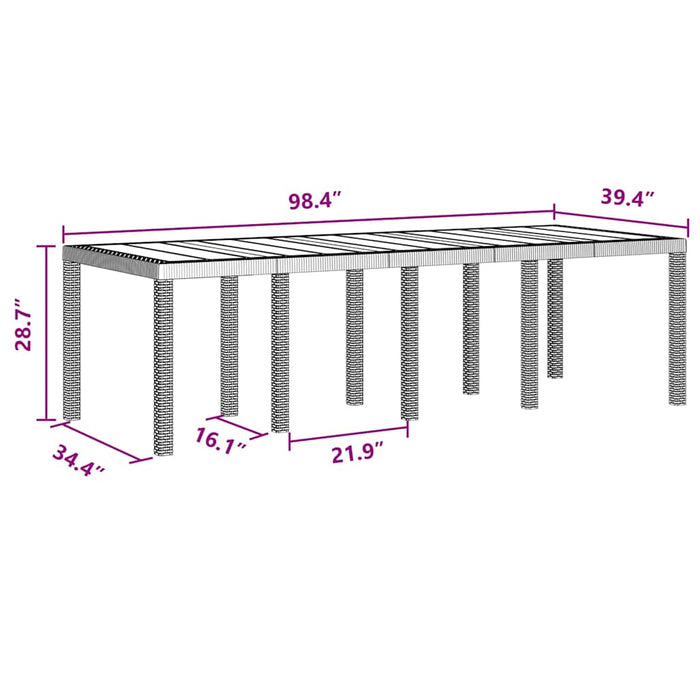 Garden Table Brown 250X100X73 Cm Poly Rattan Niolkt