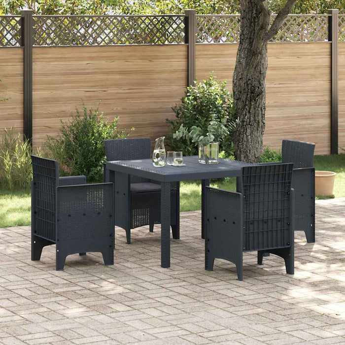 Garden Dining Set 5 Pcs Anthracite Polt Rattan Ttinptp