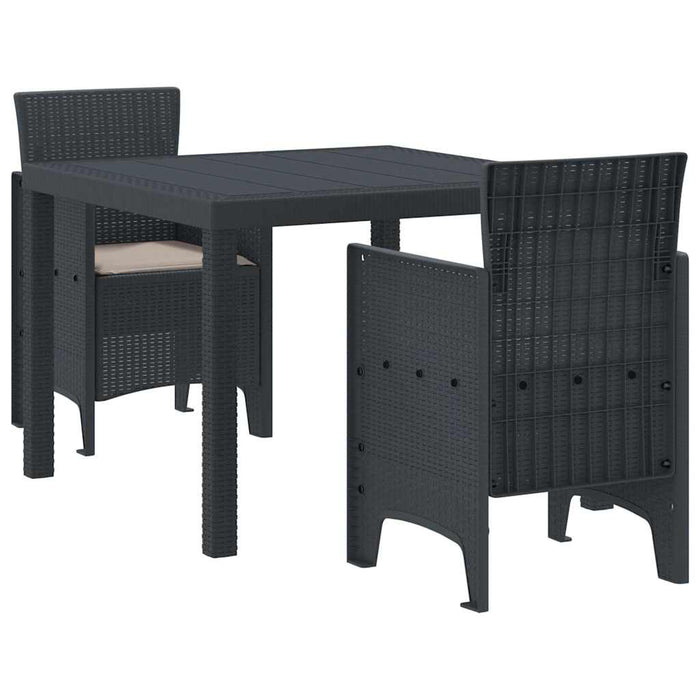 Garden Dining Set 3 Pcs Anthracite Polt Rattan Ttinlit
