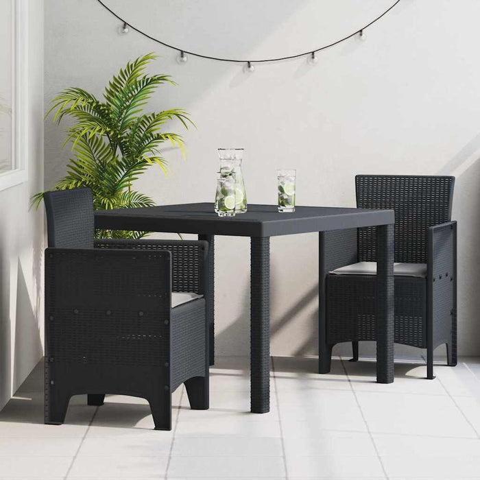 Garden Dining Set 3 Pcs Anthracite Polt Rattan Ttinlia