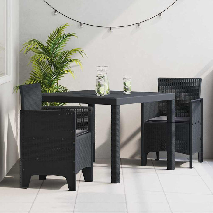 Garden Dining Set 3 Pcs Anthracite Polt Rattan Ttinlip