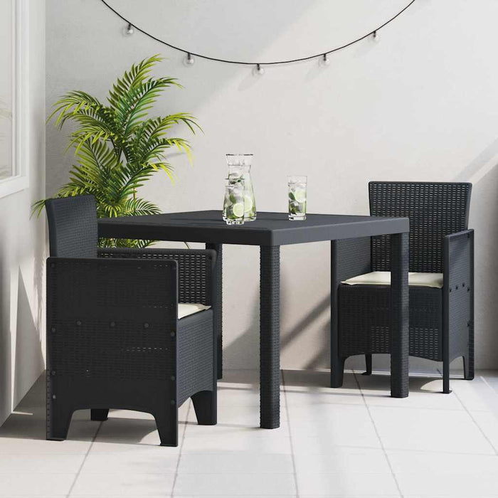 Garden Dining Set 3 Pcs Anthracite Polt Rattan Ttinlil