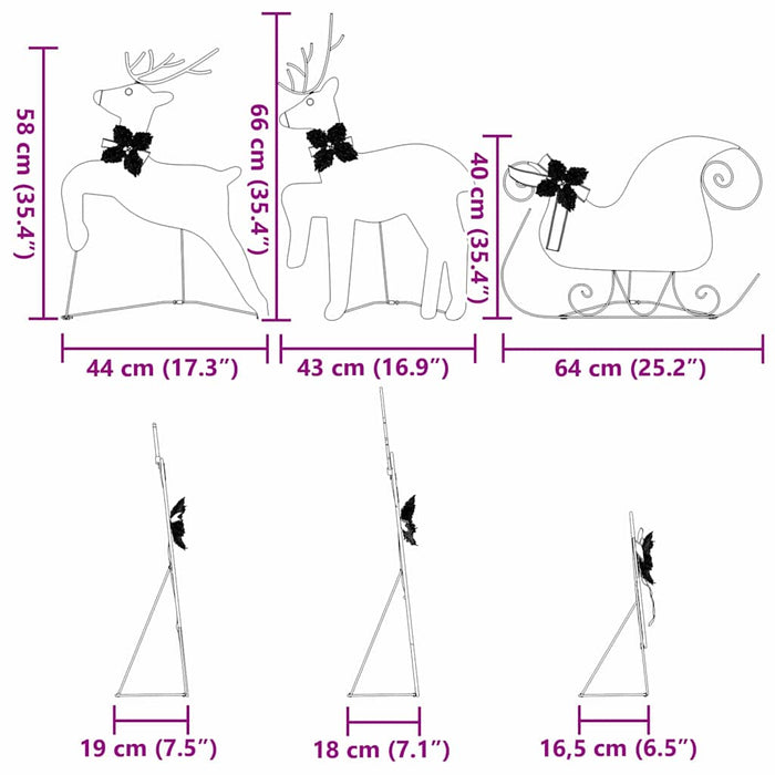 Led Reindeers 3 Pcs Cold White Fabric Axboxknl