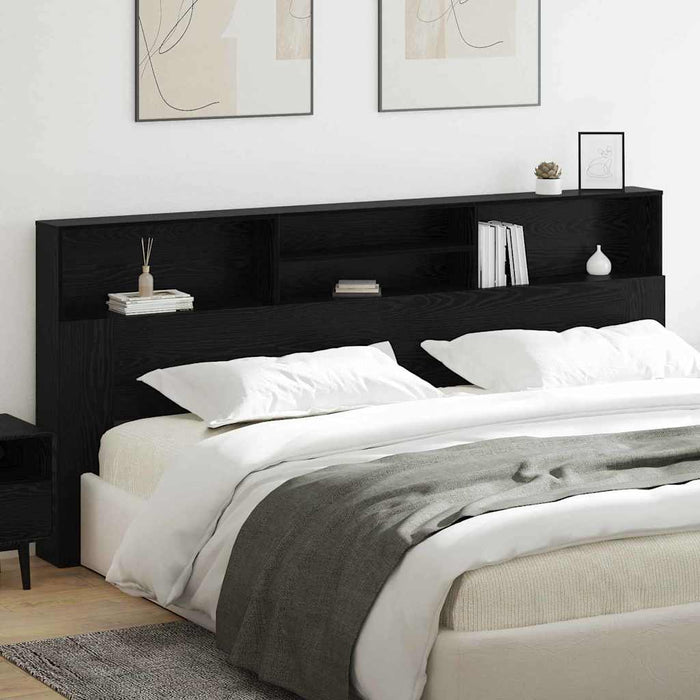 Headboard Cabinet Black Oak 220 X 19 X 101.5 Cm Engineered Wood Nikaak