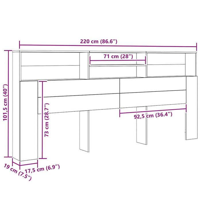 Headboard Cabinet Black Oak 220 X 19 X 101.5 Cm Engineered Wood Nikaak