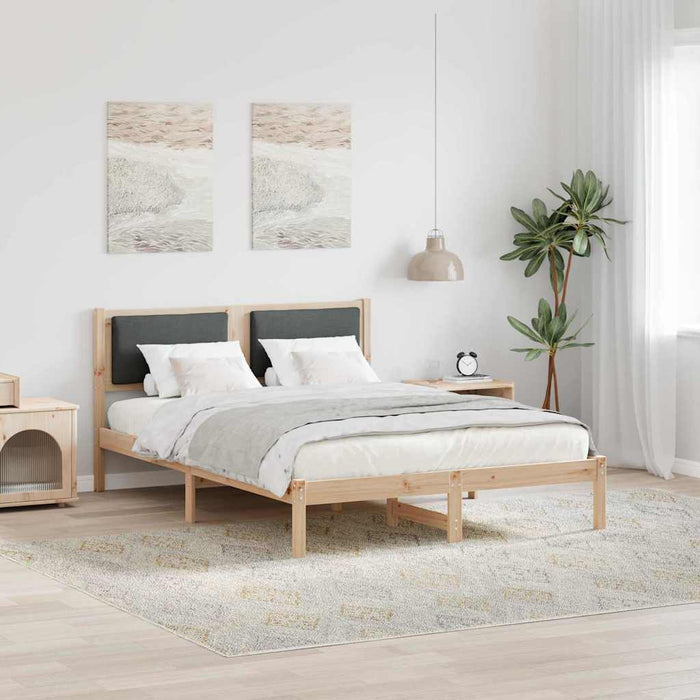 Queen Size Bed Frame With Headboard Dark Grey 150 X 200 Cm Solid Pine Wood Ninoob