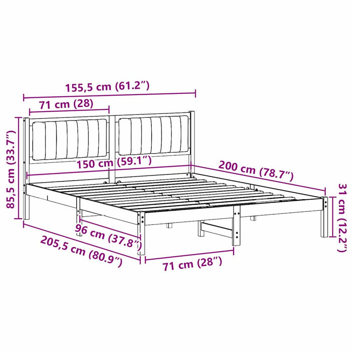 Queen Size Bed Frame With Upholstered Headboard Dark Grey 150 X 200 Cm Ninxpb
