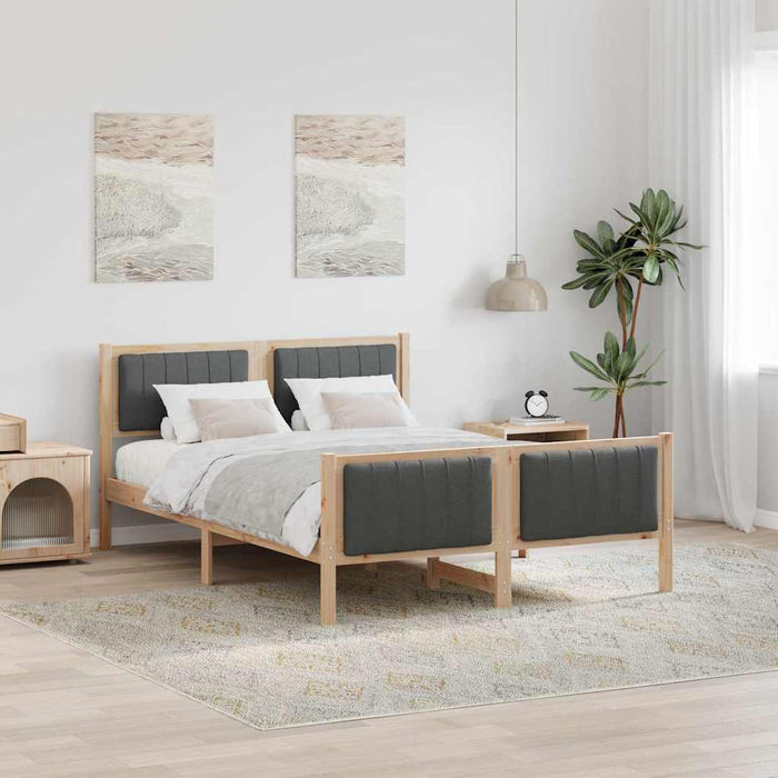 Double Size Bed Frame Brown And Dark Grey 135 X 190 Cm Solid Pine Wood Ninanb