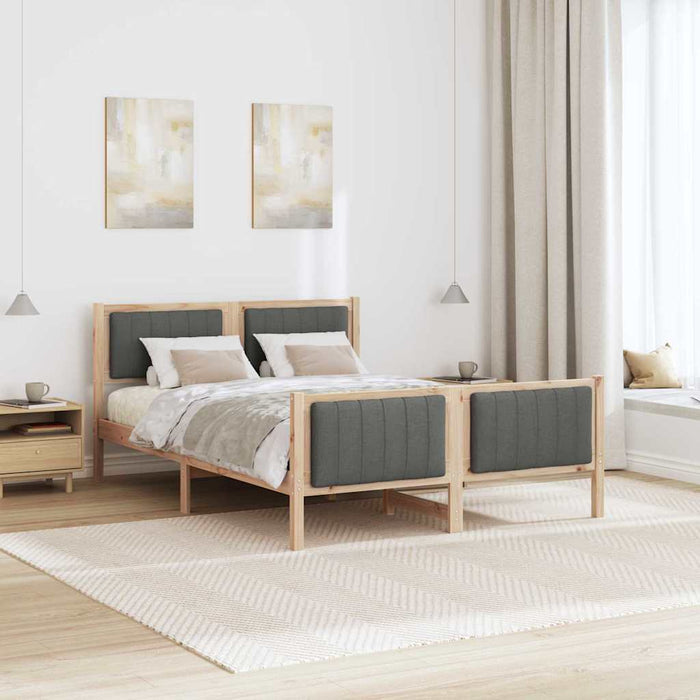 Double Size Bed Frame Brown And Dark Grey 135 X 190 Cm Solid Pine Wood Ninanb