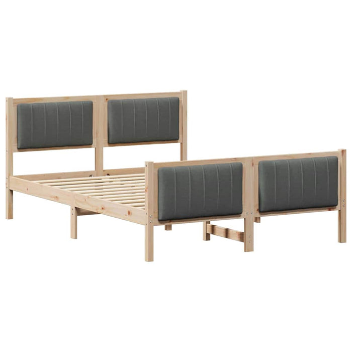 Double Size Bed Frame Brown And Dark Grey 135 X 190 Cm Solid Pine Wood Ninanb
