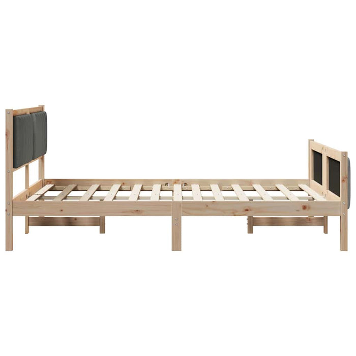 Double Size Bed Frame Brown And Dark Grey 135 X 190 Cm Solid Pine Wood Ninanb