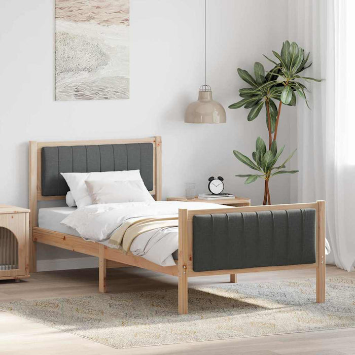 Single Size Bed Frame Brown And Dark Grey 90 X 190 Cm Solid Pine Wood Ninpbp