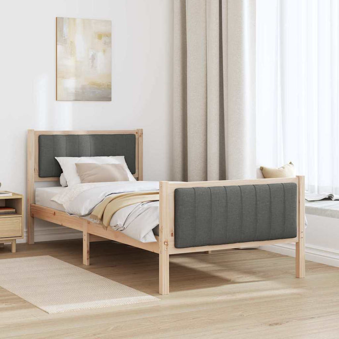 Single Size Bed Frame Brown And Dark Grey 90 X 190 Cm Solid Pine Wood Ninpbp