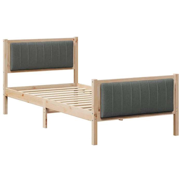 Single Size Bed Frame Brown And Dark Grey 90 X 190 Cm Solid Pine Wood Ninpbp