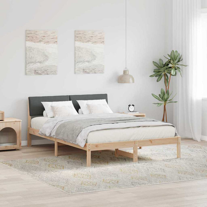 Queen Size Bed Frame Brown And Dark Grey 150 X 200 Cm Solid Pine Wood Ninptb