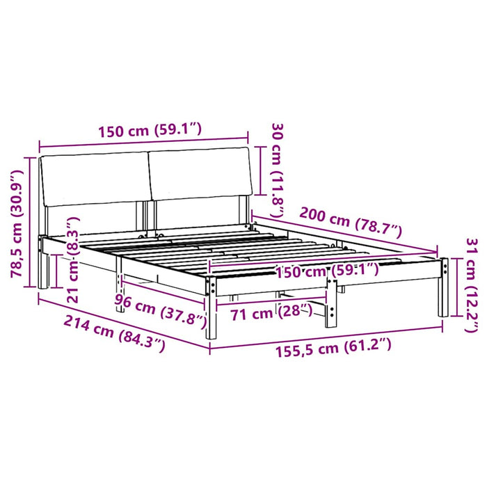 Queen Size Bed Frame Brown And Dark Grey 150 X 200 Cm Solid Pine Wood Ninptb