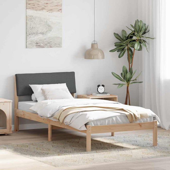 Single Size Bed Frame Brown And Dark Grey 90 X 190 Cm Solid Pine Wood Ninpip