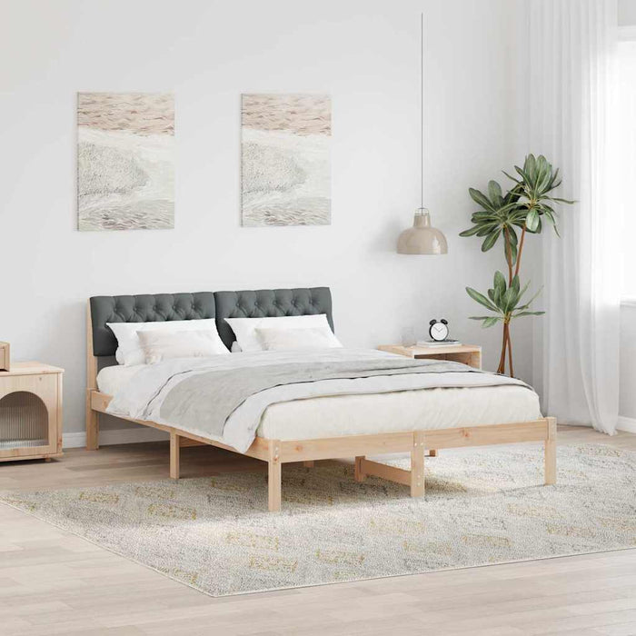 Queen Size Bed Frame Brown And Dark Grey 150 X 200 Cm Solid Pine Wood Ninlbb