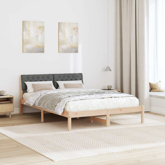Queen Size Bed Frame Brown And Dark Grey 150 X 200 Cm Solid Pine Wood Ninlbb