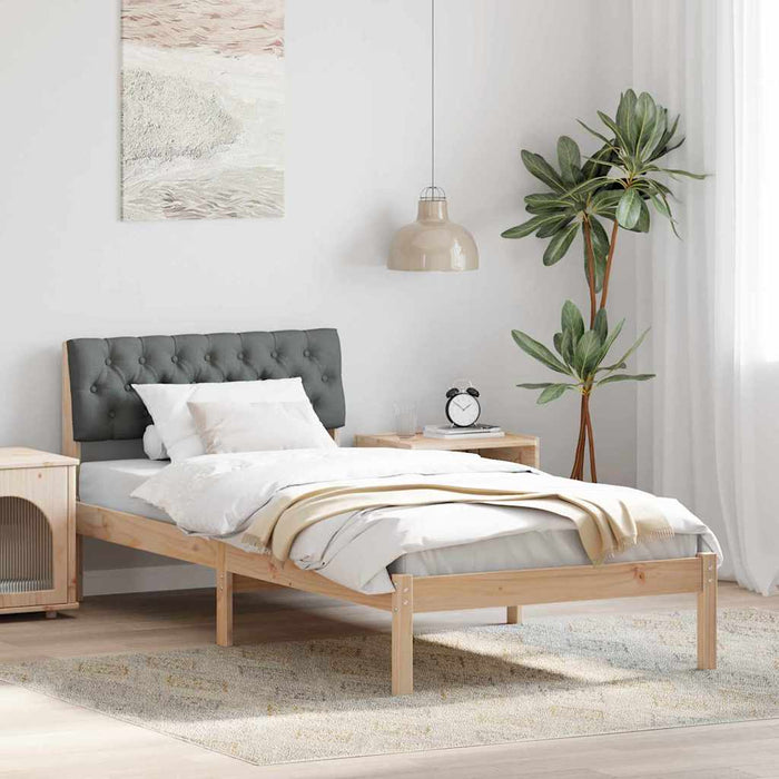 Single Size Bed Frame Brown And Dark Grey 90 X 190 Cm Solid Pine Wood Ninlap