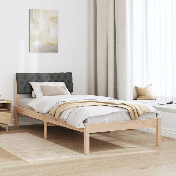 Single Size Bed Frame Brown And Dark Grey 90 X 190 Cm Solid Pine Wood Ninlap