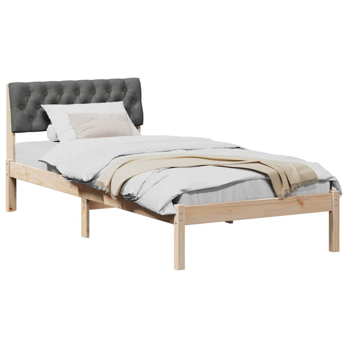 Single Size Bed Frame Brown And Dark Grey 90 X 190 Cm Solid Pine Wood Ninlap