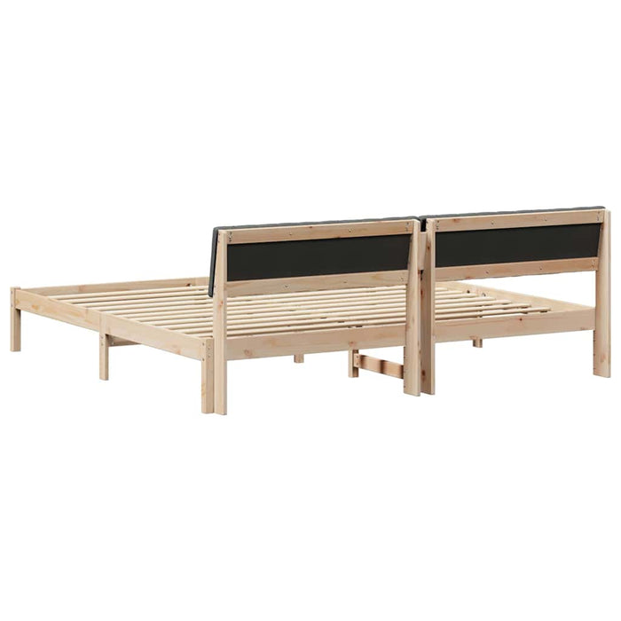 Queen Size Bed Frame Brown And Dark Grey 150 X 200 Cm Solid Pine Wood Ninlib