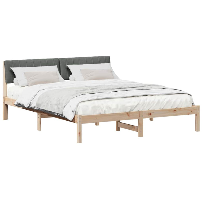 Queen Size Bed Frame Brown And Dark Grey 150 X 200 Cm Solid Pine Wood Ninlib