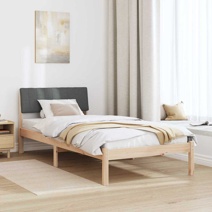 Single Size Bed Frame Brown And Dark Grey 90 X 190 Cm Solid Pine Wood Niniop