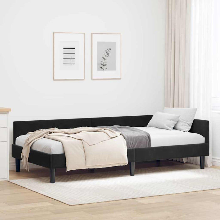 Corner Bed Frame Black 90 X 190 Cm Velvet And Engineered Wood Axboloak