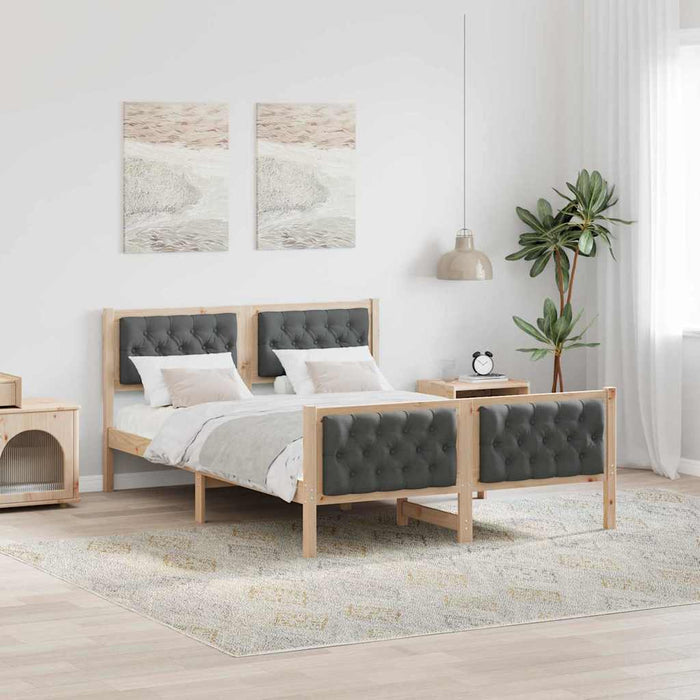 Queen Size Bed Frame With Headboard Dark Grey 150 X 200 Cm Solid Pine Wood Ttkaxna
