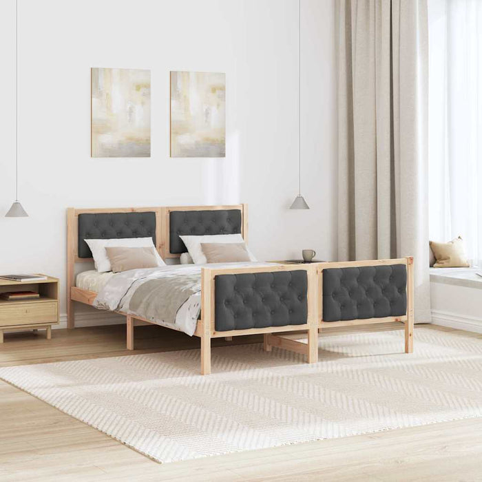 Queen Size Bed Frame With Headboard Dark Grey 150 X 200 Cm Solid Pine Wood Ttkaxna