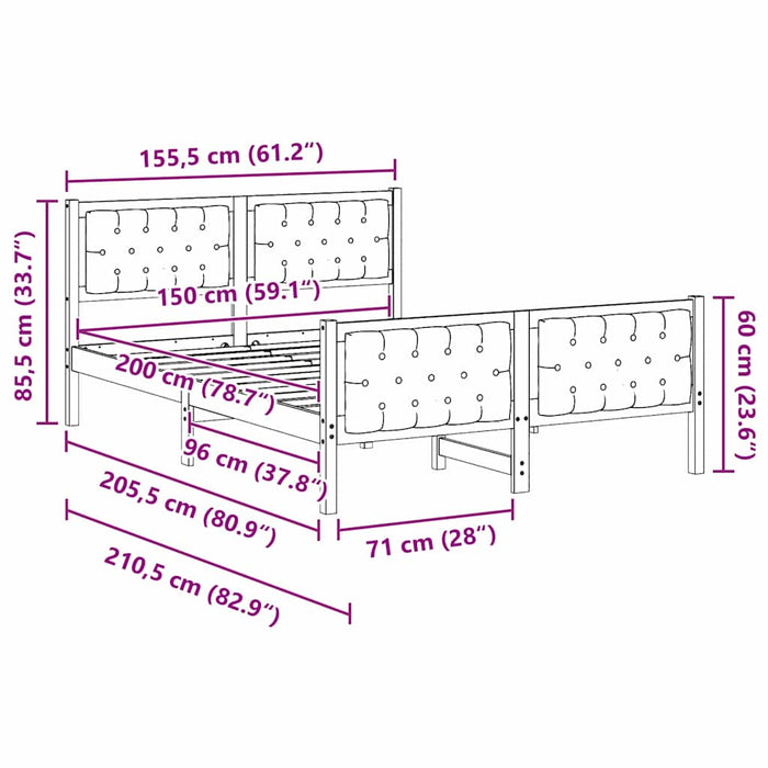 Queen Size Bed Frame With Headboard Dark Grey 150 X 200 Cm Solid Pine Wood Ttkaxna