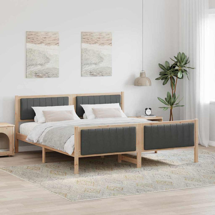 King Size Bed Frame Brown And Dark Grey 180 X 200 Cm Solid Pine Wood Ttkatba