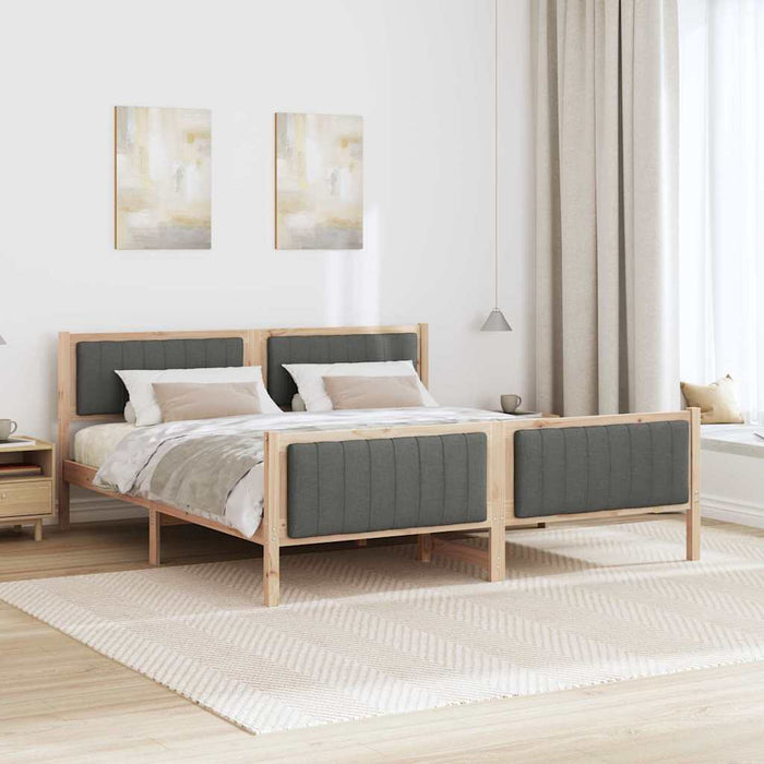King Size Bed Frame Brown And Dark Grey 180 X 200 Cm Solid Pine Wood Ttkatba