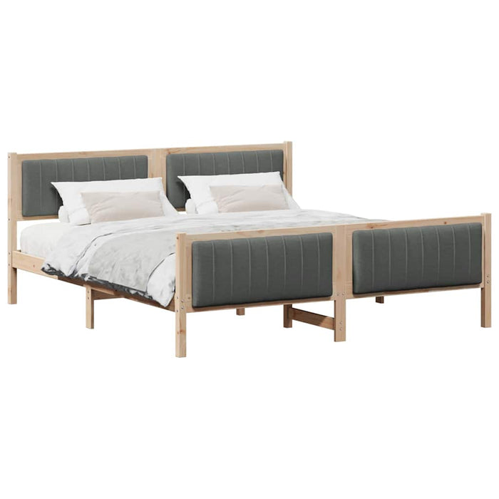 King Size Bed Frame Brown And Dark Grey 180 X 200 Cm Solid Pine Wood Ttkatba