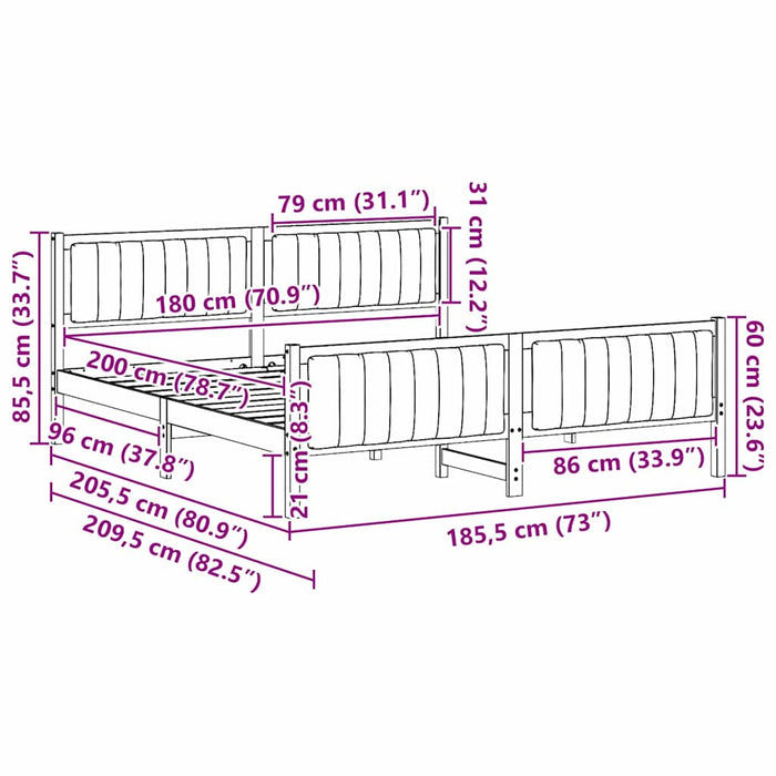 King Size Bed Frame Brown And Dark Grey 180 X 200 Cm Solid Pine Wood Ttkatba