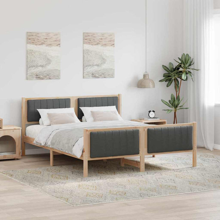 Queen Size Bed Frame Brown And Dark Grey 150 X 200 Cm Solid Pine Wood Ttkatoa