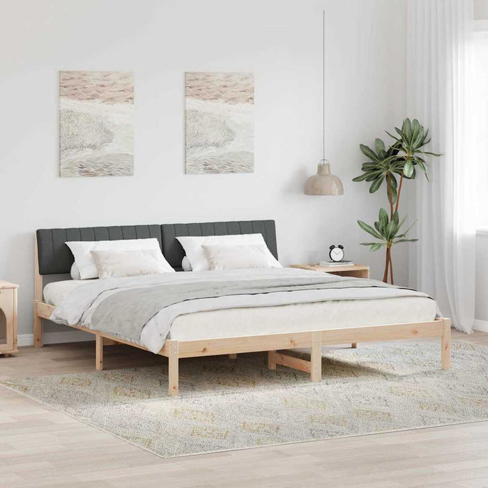 King Size Bed Frame Brown And Dark Grey 180 X 200 Cm Solid Pine Wood Ttkatpa