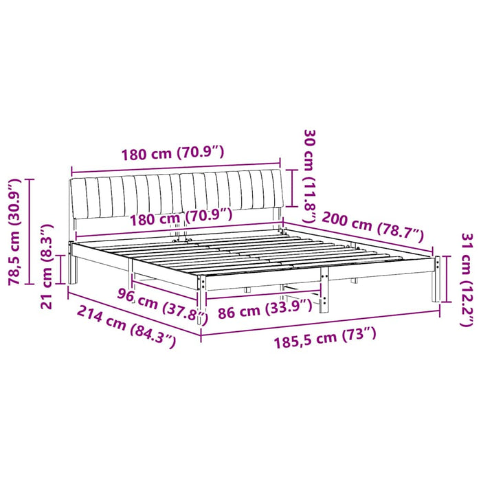 King Size Bed Frame Brown And Dark Grey 180 X 200 Cm Solid Pine Wood Ttkatpa