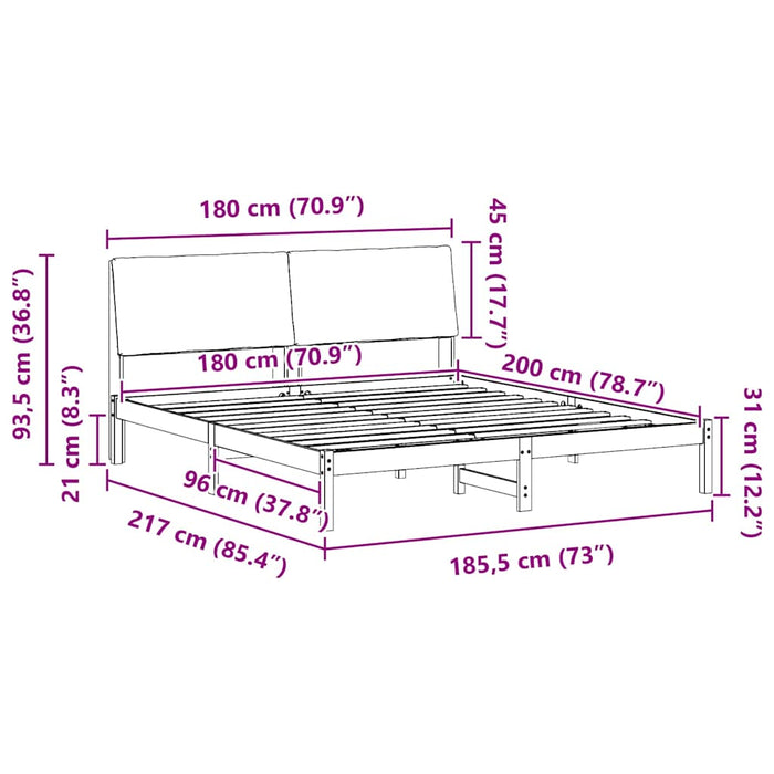 King Size Bed Frame Brown And Dark Grey 180 X 200 Cm Solid Pine Wood Ttkatla